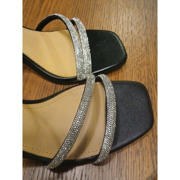 Lisa Vicky Ankle Strap Heels Black And Silver Gem–V Size 8 Chic Stylish Open Toe - Picture 7 of 7